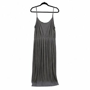 Kismet Womens XL Gray Pleated Spaghetti Strap Flowy Maxi Dress Minimalist Boho